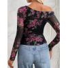 ZESICA Women’s Floral Off Shoulder Long Sleeve Tops 2026 Spring Mesh Ruched Fitted Trendy Going Out Shirts Blouses(Ebony)