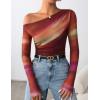ZESICA Women’s Floral Off Shoulder Long Sleeve Tops 2026 Spring Mesh Ruched Fitted Trendy Going Out Shirts Blouses(Fuchsia)