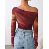 ZESICA Women’s Floral Off Shoulder Long Sleeve Tops 2026 Spring Mesh Ruched Fitted Trendy Going Out Shirts Blouses(Fuchsia)