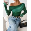 ZESICA Women’s Floral Off Shoulder Long Sleeve Tops 2026 Spring Mesh Ruched Fitted Trendy Going Out Shirts Blouses(Green)