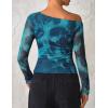 ZESICA Women’s Floral Off Shoulder Long Sleeve Tops 2026 Spring Mesh Ruched Fitted Trendy Going Out Shirts Blouses(Lakeblue)