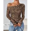 ZESICA Women’s Floral Off Shoulder Long Sleeve Tops 2026 Spring Mesh Ruched Fitted Trendy Going Out Shirts Blouses(Leopardbrown)