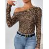 ZESICA Women’s Floral Off Shoulder Long Sleeve Tops 2026 Spring Mesh Ruched Fitted Trendy Going Out Shirts Blouses(Leopardbrown)