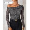ZESICA Women’s Floral Off Shoulder Long Sleeve Tops 2026 Spring Mesh Ruched Fitted Trendy Going Out Shirts Blouses(Leopardgray)