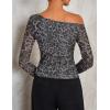 ZESICA Women’s Floral Off Shoulder Long Sleeve Tops 2026 Spring Mesh Ruched Fitted Trendy Going Out Shirts Blouses(Leopardgray)