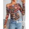 ZESICA Women’s Floral Off Shoulder Long Sleeve Tops 2026 Spring Mesh Ruched Fitted Trendy Going Out Shirts Blouses(Multicolour)
