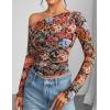 ZESICA Women’s Floral Off Shoulder Long Sleeve Tops 2026 Spring Mesh Ruched Fitted Trendy Going Out Shirts Blouses(Multicolour)
