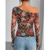 ZESICA Women’s Floral Off Shoulder Long Sleeve Tops 2026 Spring Mesh Ruched Fitted Trendy Going Out Shirts Blouses(Multicolour)