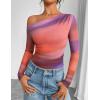 ZESICA Women’s Floral Off Shoulder Long Sleeve Tops 2026 Spring Mesh Ruched Fitted Trendy Going Out Shirts Blouses(Pinkpurple)
