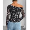 ZESICA Women’s Floral Off Shoulder Long Sleeve Tops 2026 Spring Mesh Ruched Fitted Trendy Going Out Shirts Blouses(Pointblack)
