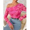 ZESICA Women’s Floral Off Shoulder Long Sleeve Tops 2026 Spring Mesh Ruched Fitted Trendy Going Out Shirts Blouses(Rose)