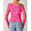 ZESICA Women’s Floral Off Shoulder Long Sleeve Tops 2026 Spring Mesh Ruched Fitted Trendy Going Out Shirts Blouses(Rose)