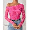 ZESICA Women’s Floral Off Shoulder Long Sleeve Tops 2026 Spring Mesh Ruched Fitted Trendy Going Out Shirts Blouses(Rose)