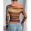 ZESICA Women’s Floral Off Shoulder Long Sleeve Tops 2026 Spring Mesh Ruched Fitted Trendy Going Out Shirts Blouses(Rosebrown)