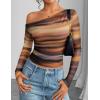 ZESICA Women’s Floral Off Shoulder Long Sleeve Tops 2026 Spring Mesh Ruched Fitted Trendy Going Out Shirts Blouses(Rosebrown)