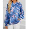 ZESICA Women’s Floral Print Blouse 2026 Long Sleeve Button Down Casual Fall Boho Oversized Tops Shirts(Block Blue)