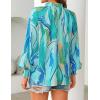 ZESICA Women’s Floral Print Blouse 2026 Long Sleeve Button Down Casual Fall Boho Oversized Tops Shirts(Lake)