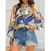 ZESICA Women’s Floral Print Blouse 2026 Long Sleeve Button Down Casual Fall Boho Oversized Tops Shirts(Turquoise)
