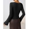 ZESICA Women’s Long Bell Sleeve Shirts 2026 Fall Going Out Asymmetrical Crop Tops Slim Fit Ribbed Ruched Y2K Clothes(Black)