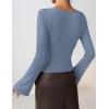 ZESICA Women’s Long Bell Sleeve Shirts 2026 Fall Going Out Asymmetrical Crop Tops Slim Fit Ribbed Ruched Y2K Clothes(Blue)