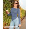 ZESICA Women’s Long Bell Sleeve Shirts 2026 Fall Going Out Asymmetrical Crop Tops Slim Fit Ribbed Ruched Y2K Clothes(Blue)