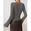 ZESICA Women’s Long Bell Sleeve Shirts 2026 Fall Going Out Asymmetrical Crop Tops Slim Fit Ribbed Ruched Y2K Clothes(Grey)