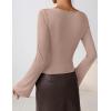 ZESICA Women’s Long Bell Sleeve Shirts 2026 Fall Going Out Asymmetrical Crop Tops Slim Fit Ribbed Ruched Y2K Clothes(Lightkhaki)