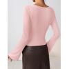 ZESICA Women’s Long Bell Sleeve Shirts 2026 Fall Going Out Asymmetrical Crop Tops Slim Fit Ribbed Ruched Y2K Clothes(Pink)