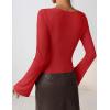 ZESICA Women’s Long Bell Sleeve Shirts 2026 Fall Going Out Asymmetrical Crop Tops Slim Fit Ribbed Ruched Y2K Clothes(Red)