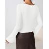 ZESICA Women’s Long Bell Sleeve Shirts 2026 Fall Going Out Asymmetrical Crop Tops Slim Fit Ribbed Ruched Y2K Clothes(White)