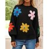 ZESICA Women’s Long Puff Sleeve Sweaters Casual Crewneck Ribbed Knit Flower Color Block Loose Pullover Tops(Black)