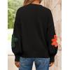 ZESICA Women’s Long Puff Sleeve Sweaters Casual Crewneck Ribbed Knit Flower Color Block Loose Pullover Tops(Black)
