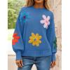 ZESICA Women’s Long Puff Sleeve Sweaters Casual Crewneck Ribbed Knit Flower Color Block Loose Pullover Tops(Blue)