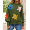 ZESICA Women’s Long Puff Sleeve Sweaters Casual Crewneck Ribbed Knit Flower Color Block Loose Pullover Tops(Green)