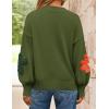 ZESICA Women’s Long Puff Sleeve Sweaters Casual Crewneck Ribbed Knit Flower Color Block Loose Pullover Tops(Green)