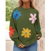 ZESICA Women’s Long Puff Sleeve Sweaters Casual Crewneck Ribbed Knit Flower Color Block Loose Pullover Tops(Green)