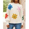 ZESICA Women’s Long Puff Sleeve Sweaters Casual Crewneck Ribbed Knit Flower Color Block Loose Pullover Tops(Ivory)