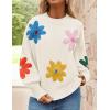 ZESICA Women’s Long Puff Sleeve Sweaters Casual Crewneck Ribbed Knit Flower Color Block Loose Pullover Tops(Ivory)