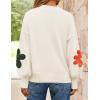 ZESICA Women’s Long Puff Sleeve Sweaters Casual Crewneck Ribbed Knit Flower Color Block Loose Pullover Tops(Ivory)