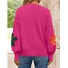 ZESICA Women’s Long Puff Sleeve Sweaters Casual Crewneck Ribbed Knit Flower Color Block Loose Pullover Tops(Rose)