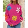 ZESICA Women’s Long Puff Sleeve Sweaters Casual Crewneck Ribbed Knit Flower Color Block Loose Pullover Tops(Rose)