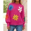 ZESICA Women’s Long Puff Sleeve Sweaters Casual Crewneck Ribbed Knit Flower Color Block Loose Pullover Tops(Rose)