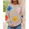 ZESICA Women’s Long Puff Sleeve Sweaters Casual Crewneck Ribbed Knit Flower Color Block Loose Pullover Tops(Sand)