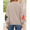 ZESICA Women’s Long Puff Sleeve Sweaters Casual Crewneck Ribbed Knit Flower Color Block Loose Pullover Tops(Sand)