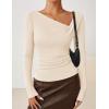 ZESICA Women’s Long Sleeve Asymmetrical Neck Ruched Slim Fit Shirts 2026 Fall Fashion Casual Tee Going Out Tops(Apricot)