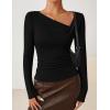 ZESICA Women’s Long Sleeve Asymmetrical Neck Ruched Slim Fit Shirts 2026 Fall Fashion Casual Tee Going Out Tops(Black)