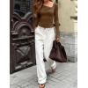 ZESICA Women’s Long Sleeve Asymmetrical Neck Ruched Slim Fit Shirts 2026 Fall Fashion Casual Tee Going Out Tops(Brown)