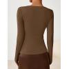 ZESICA Women’s Long Sleeve Asymmetrical Neck Ruched Slim Fit Shirts 2026 Fall Fashion Casual Tee Going Out Tops(Brown)