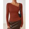 ZESICA Women’s Long Sleeve Asymmetrical Neck Ruched Slim Fit Shirts 2026 Fall Fashion Casual Tee Going Out Tops(Burnt Orange)
