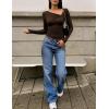 ZESICA Women’s Long Sleeve Asymmetrical Neck Ruched Slim Fit Shirts 2026 Fall Fashion Casual Tee Going Out Tops(Coffee Brown)